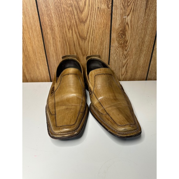 Bacco Bucci Cassano Mens Tan Leather Slip On Loafers Square Toe Dress Shoes 10M - Picture 1 of 7